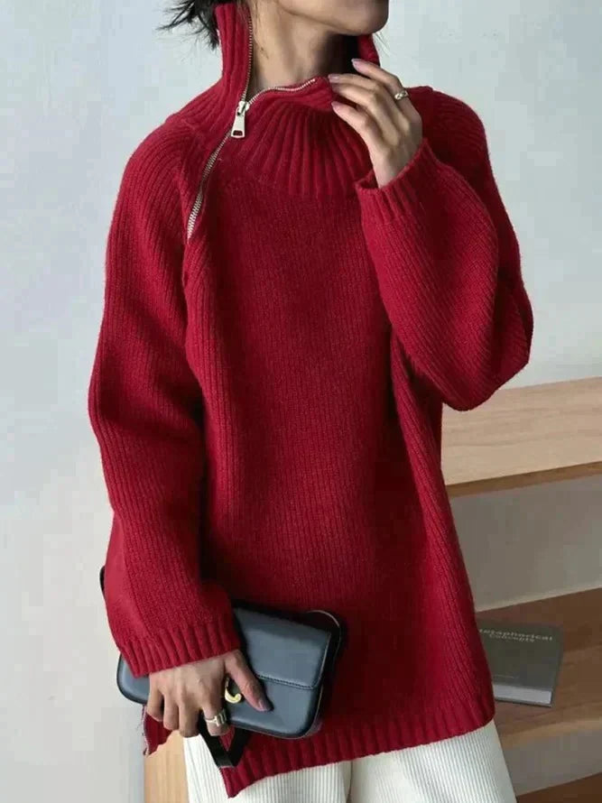 Scarlet™ | Roter einfarbiger Pullover mit hohem Halsausschnitt