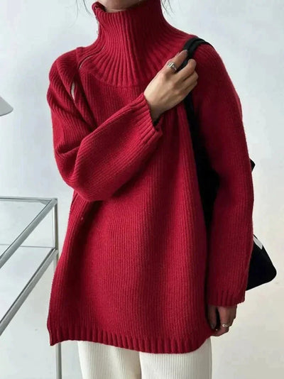 Scarlet™ | Roter einfarbiger Pullover mit hohem Halsausschnitt