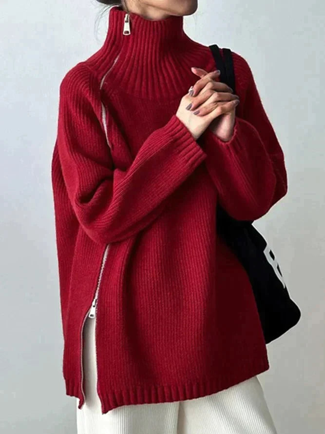 Scarlet™ | Roter einfarbiger Pullover mit hohem Halsausschnitt