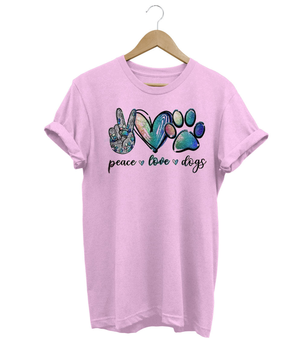 T-Shirt mit Frieden, Liebe und Hunden