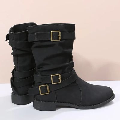 ASHLEY | Damen Kurze Cowboy Stiefel mit Gürtelschnalle