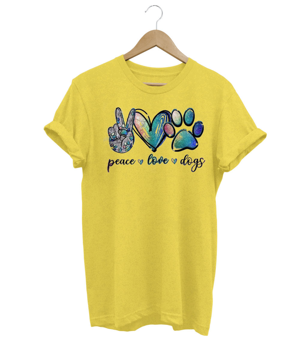 T-Shirt mit Frieden, Liebe und Hunden